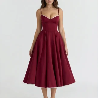Vestido midi con corsé y falda amplia