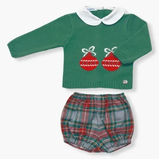 Conjunto de Malha e Algodão Bebé Bolas de Natal 2pc - Verde