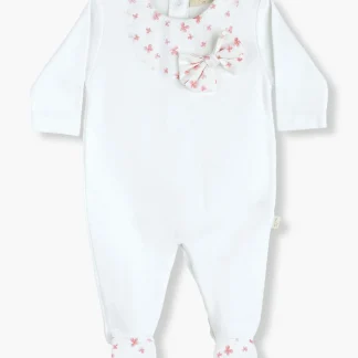 Babygrow em Algodão com Laço Bebé Menina Pétalas - Branco