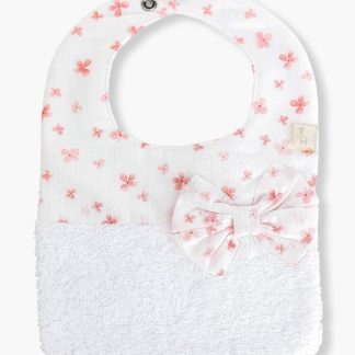 Babete Algodão Impermeável Turco Bebé Menina Pétalas - Branco