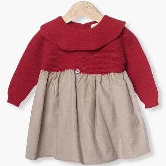 Vestido em Lã Merino e Algodão Bebé Wedoble - Bege e Vermelho