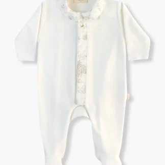 Babygrow Veludo Gola Bico Toile de Jouy para Bebé - Pérola