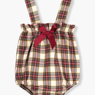 Fofo de Alças Algodão Xadrez c/ Laço Bebé Menina - Bordô