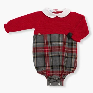 Fofo de Malha c/ Lã para Bebé Xadrez - Vermelho e Cinza