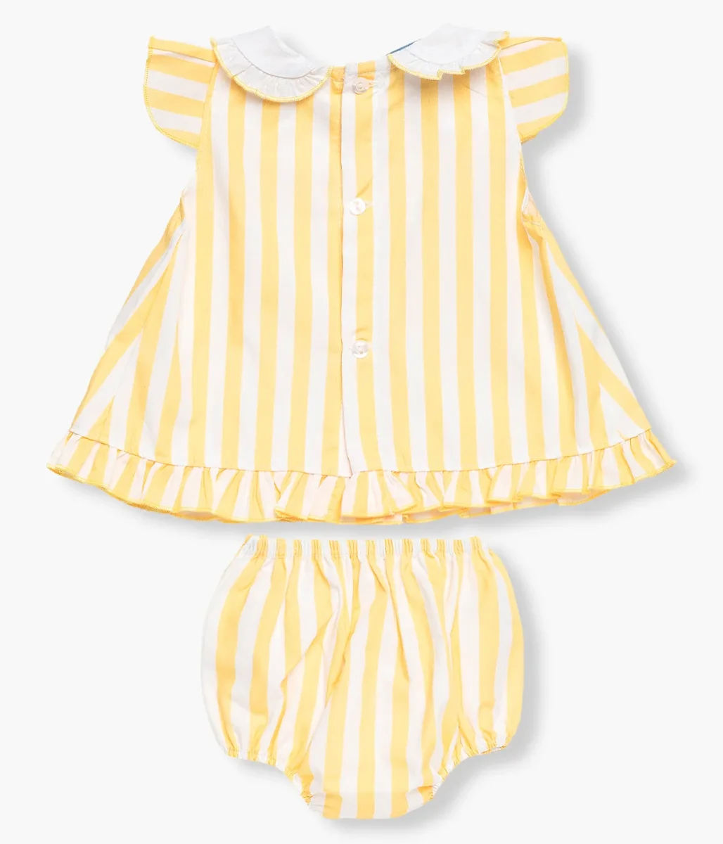 Vestido com Tapa Fraldas Riscas Bebé Juliana 2pc - Amarelo - Image 3