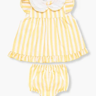 Vestido com Tapa Fraldas Riscas Bebé Juliana 2pc - Amarelo