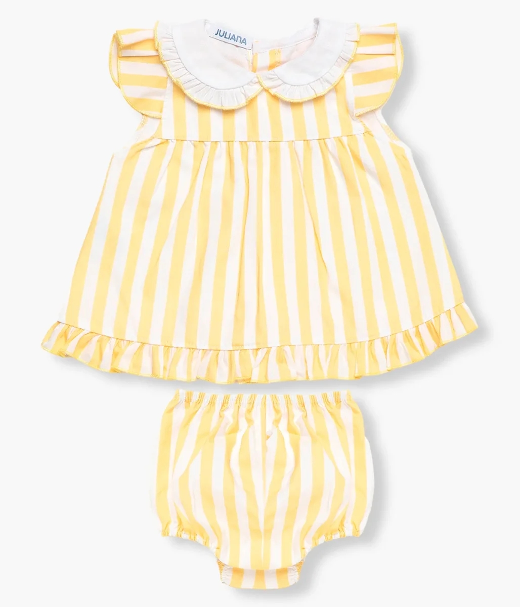 Vestido com Tapa Fraldas Riscas Bebé Juliana 2pc - Amarelo - Image 2