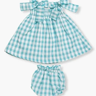 Vestido com Tapa Fraldas Vichy Bebé Juliana 2pc - Azul
