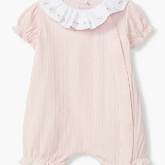Fofo em Algodão Gola Folho Flores Bebé Menina - Rosa