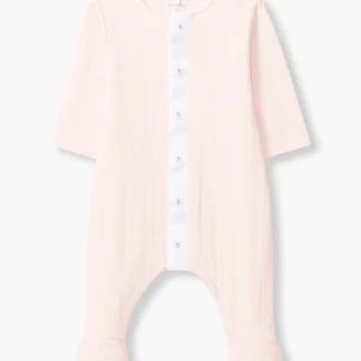 Babygrow Algodão Orgânico Abertura Flores Bebé Menina - Rosa