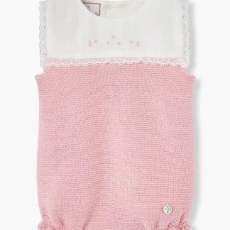 Fofo Malha Algodão Peitilho Bebé Menina - Rosa Velho e Branco
