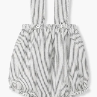 Fofo de Alças em Algodão Riscas Bebé Menina - Branco e Azul