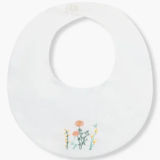 Babete Algodão Impermeável e Linho Flores Bebé Menina - Branco