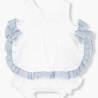 Vestido c/ Tapa Fraldas Algodão Bordado Inglês Bebé Menina 2pc