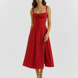 Vestido midi con corsé y abertura