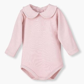 Body Algodão Manga Comprida com Gola Redonda Bebé Menina - Rosa