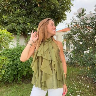 Blusa de Gola Alta com Folhos