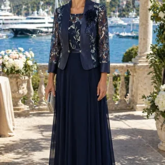 VESTIDO AZUL MARINHO BORDADO