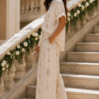CONJUNTO LINHO COM BORDADO DOURADO ELEGANCE