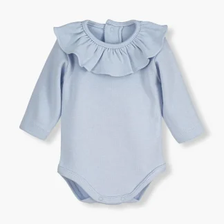 Body em Algodão Manga Comprida Gola Folho Bebé - Azul