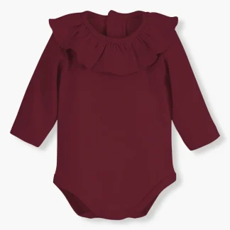 Body em Algodão Manga Comprida Gola Folho Bebé - Vermelho