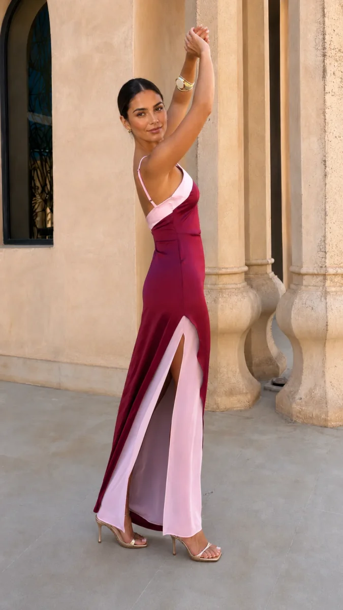 Vestido largo satinado con escote cruzado - Image 4