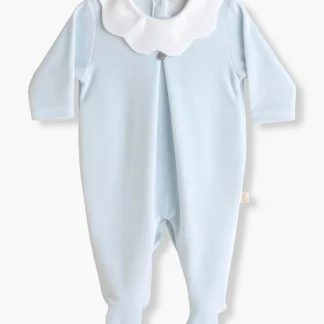 Babygrow em Veludo com Gola Ondulada para Bebé - Azul