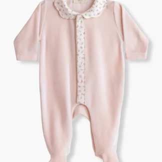 Babygrow em Veludo com Gola para Bebé Menina Floral - Rosa
