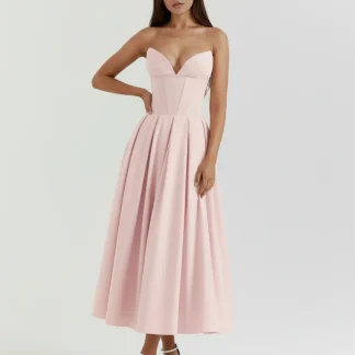 Vestido midi palabra de honor con falda amplia