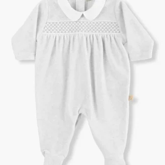 Babygrow em Veludo com Gola e Favos para Bebé - Cinza