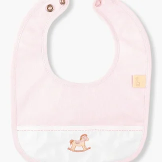 Babete Algodão Impermeável Cavalo Madeira Bebé Menina - Rosa