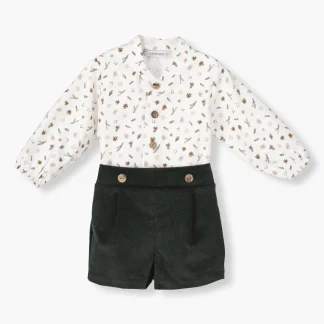 Conjunto em Algodão para Bebé Menino Natal 2pc - Branco e Verde