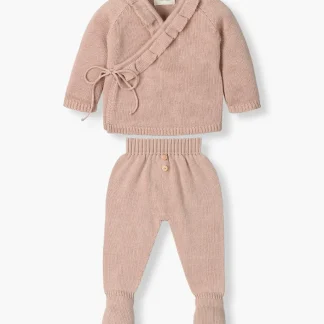 Conjunto Malha Trespasse Algodão Orgânico Bebé Menina 2pc - Rosa Velho