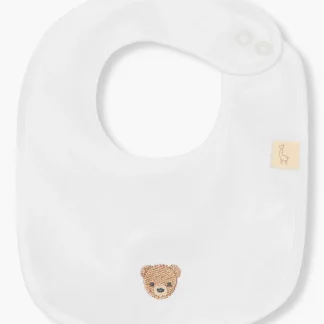 Babete Algodão Impermeável Retangular Urso Bebé - Branco