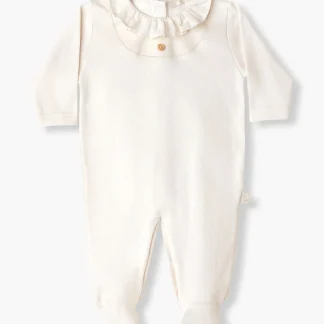 Babygrow em Algodão Gola Folho para Bebé - Pérola