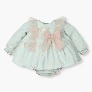 Vestido e Tapa Fraldas em Algodão Bebé Menina 2pc - Verde Água