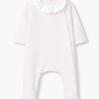 Babygrow em Veludo Canelado Gola Folho Bebé Menina - Rosa