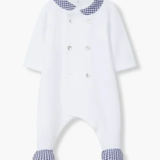 Babygrow em Veludo para Bebé Xadrez - Branco e Azul