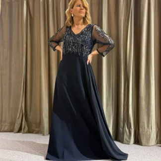 VESTIDO AZUL MARINHO COM PEDRARIA