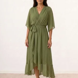 Vestido midi cruzado con cinturón