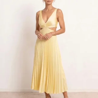 Vestido midi plisado con escote en V