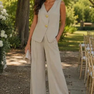CONJUNTO ALFAIATARIA ELEGANTE COM COLETE E CALÇA PANTALONA